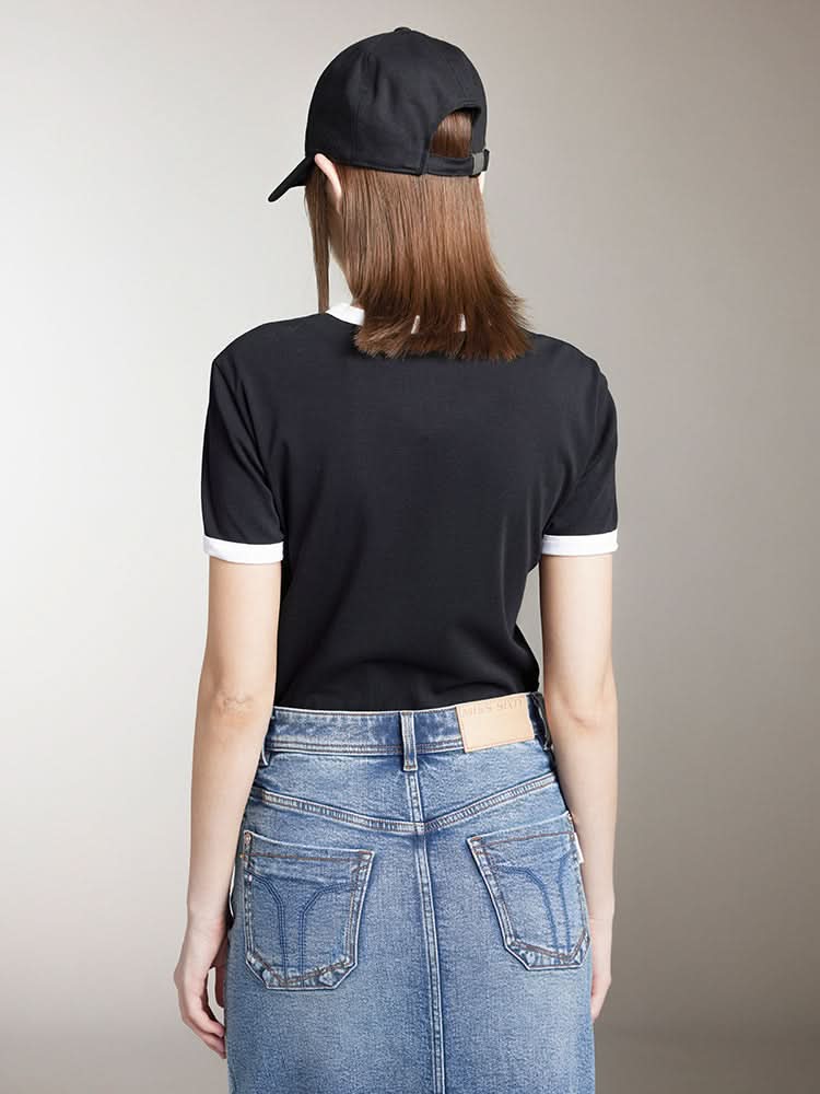 Miss Sixty CREW NECK COLOUR CONTRAST PRINTED T-SHIRT BLACK