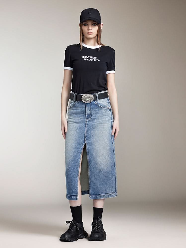 Miss Sixty CREW NECK COLOUR CONTRAST PRINTED T-SHIRT BLACK