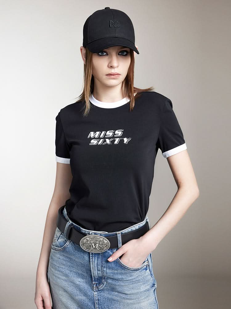 miss sixty CREW NECK COLOUR CONTRAST PRINTED T-SHIRT BLACK