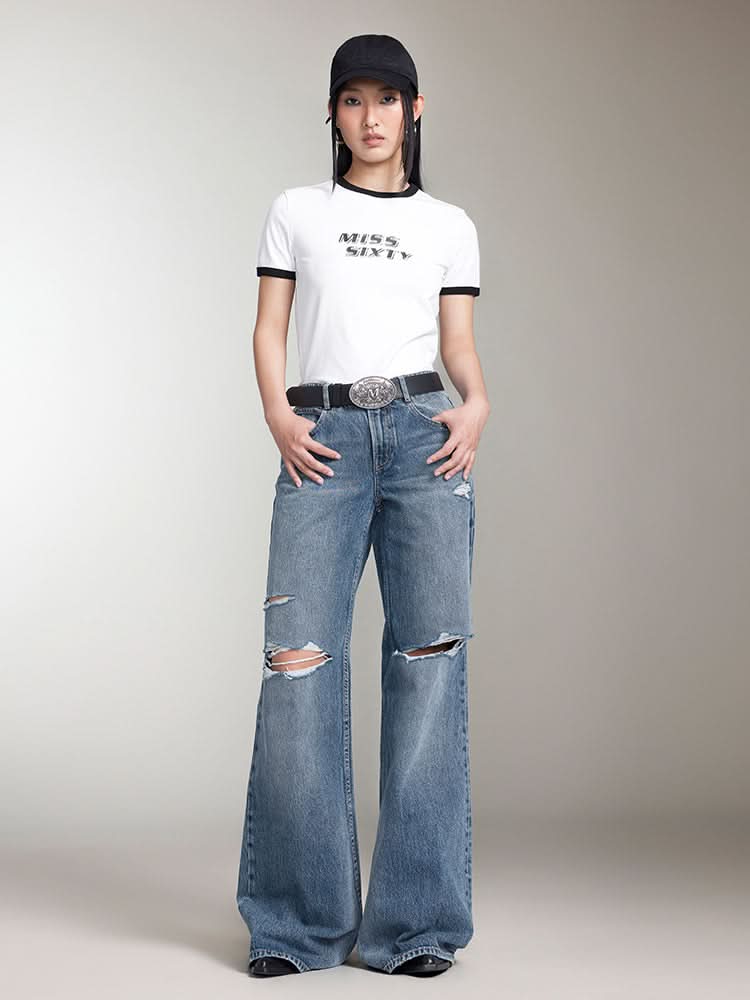 Miss Sixty CREW NECK COLOUR CONTRAST PRINTED T-SHIRT BRIGHT WHITE