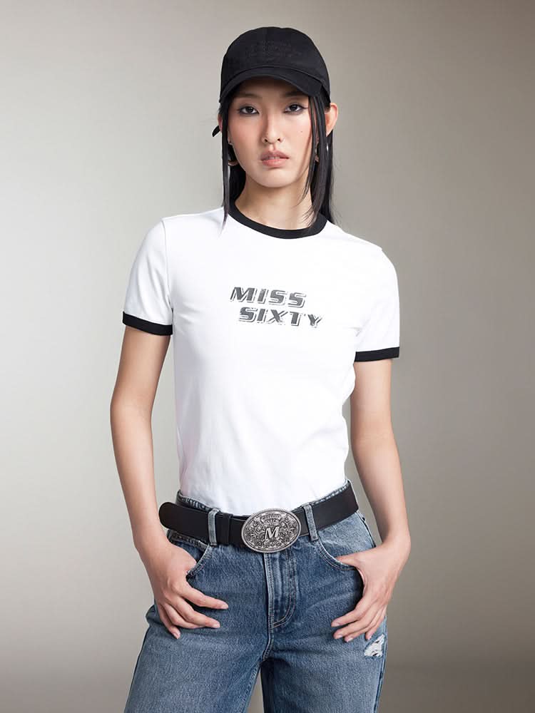 miss sixty CREW NECK COLOUR CONTRAST PRINTED T-SHIRT BRIGHT WHITE