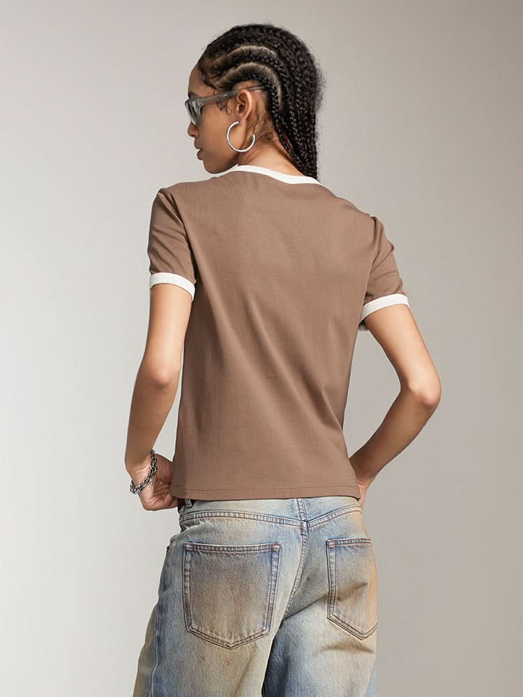 Miss Sixty CREW NECK COLOUR CONTRAST PRINTED T-SHIRT COFFEE