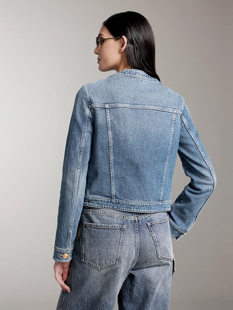 Miss Sixty CREW NECK CROPPED CARGO DENIM JACKET MIDDLE BLUE