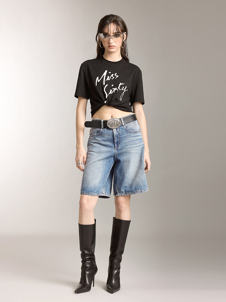 Miss Sixty CREW NECK PRINTED LOOSE FIT SHORT SLEEVES T-SHIRT BLACK