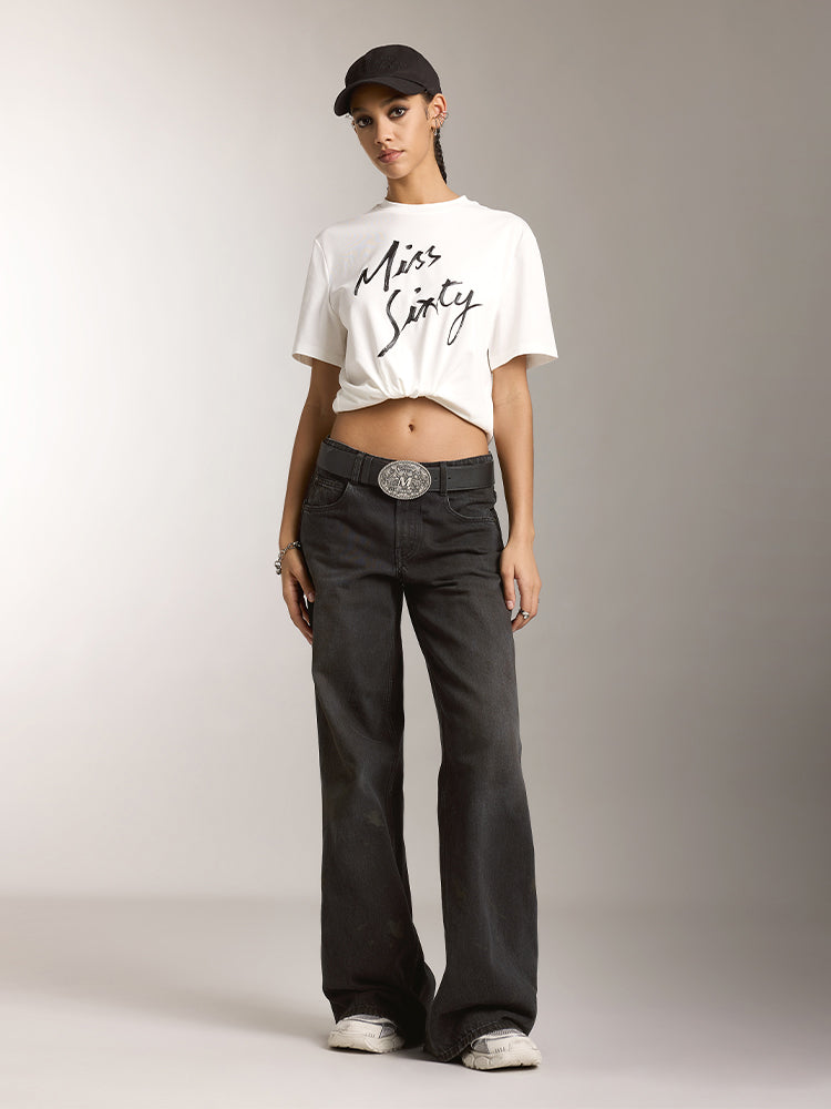 Miss Sixty CREW NECK PRINTED LOOSE FIT SHORT SLEEVES T-SHIRT WHITE