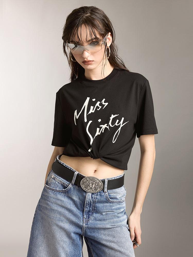 miss sixty CREW NECK PRINTED LOOSE FIT SHORT SLEEVES T-SHIRT BLACK
