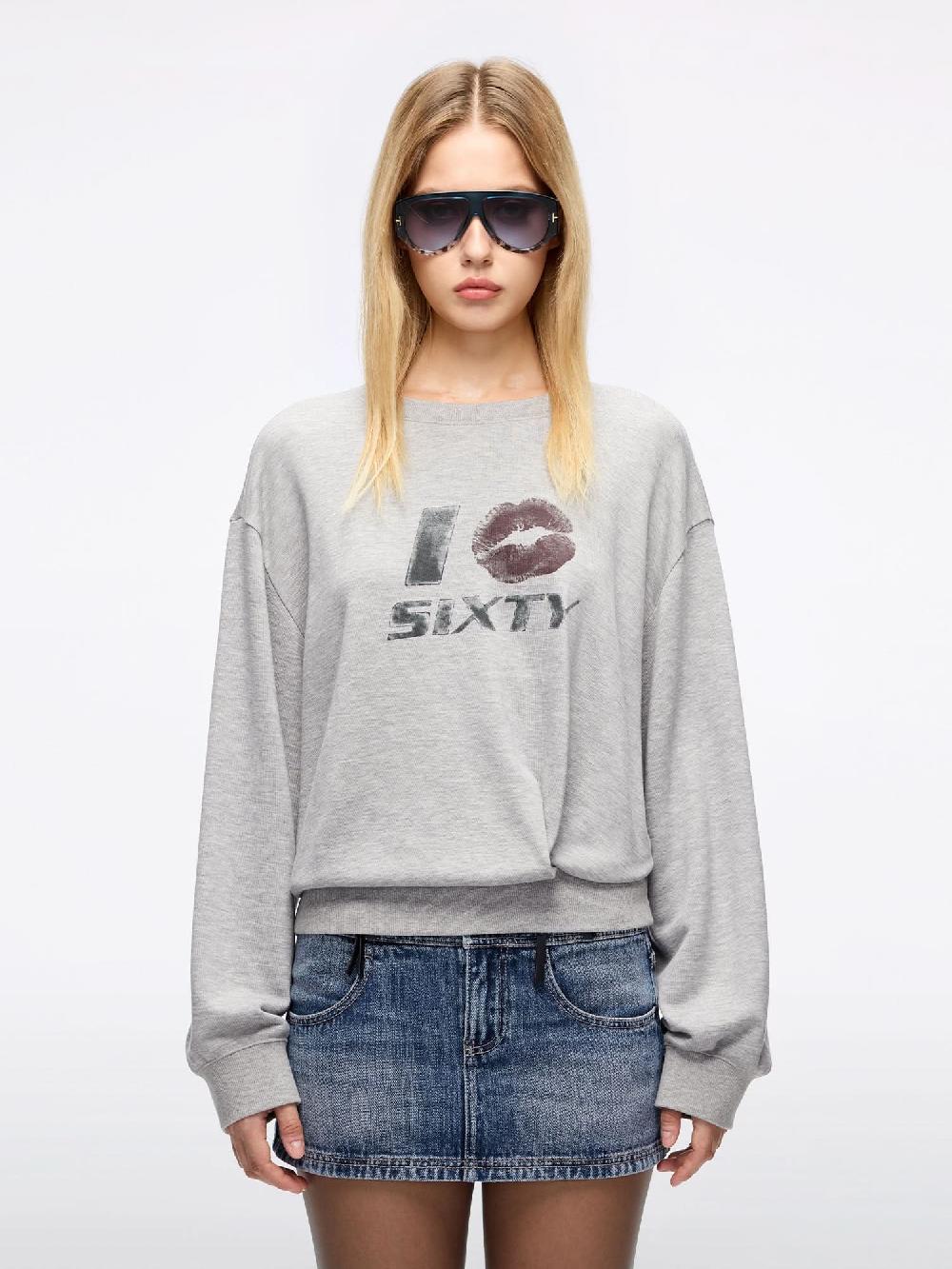miss sixty CREW NECK PRINTED SWEATSHIRT LIGHT HEATHER GREY