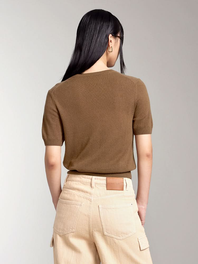 Miss Sixty CREW NECK SHORT SLEEVES CASHMERE TOP COFFEE