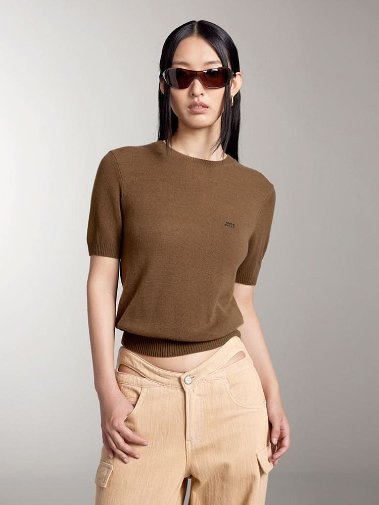 miss sixty CREW NECK SHORT SLEEVES CASHMERE TOP COFFEE