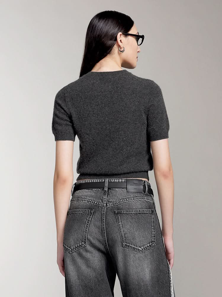 Miss Sixty CREW NECK SHORT SLEEVES CASHMERE TOP DARK HEATHER GREY
