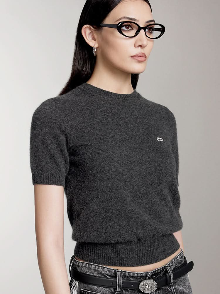 Miss Sixty CREW NECK SHORT SLEEVES CASHMERE TOP DARK HEATHER GREY