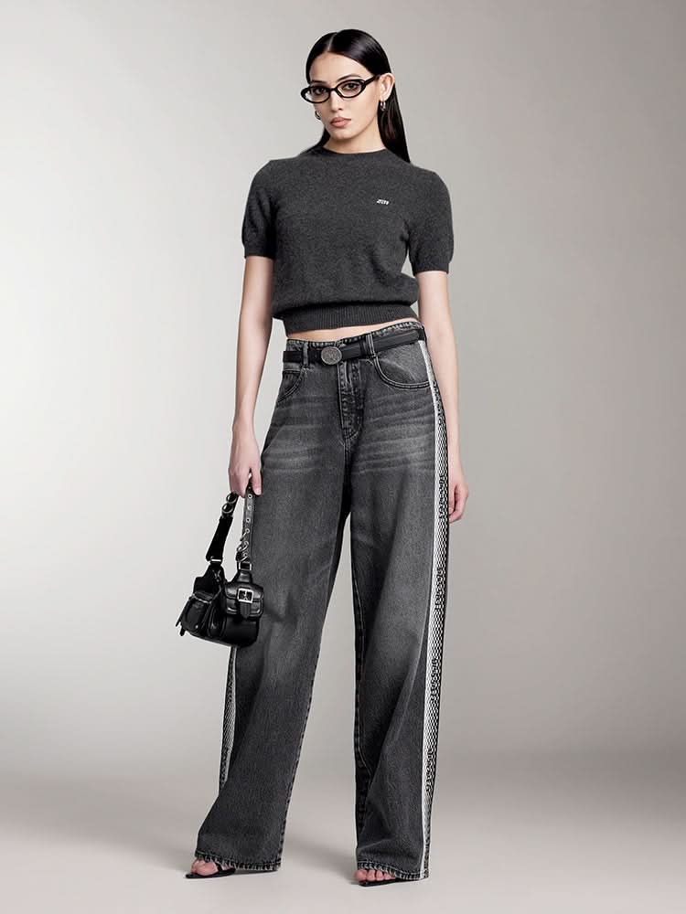 Miss Sixty CREW NECK SHORT SLEEVES CASHMERE TOP DARK HEATHER GREY