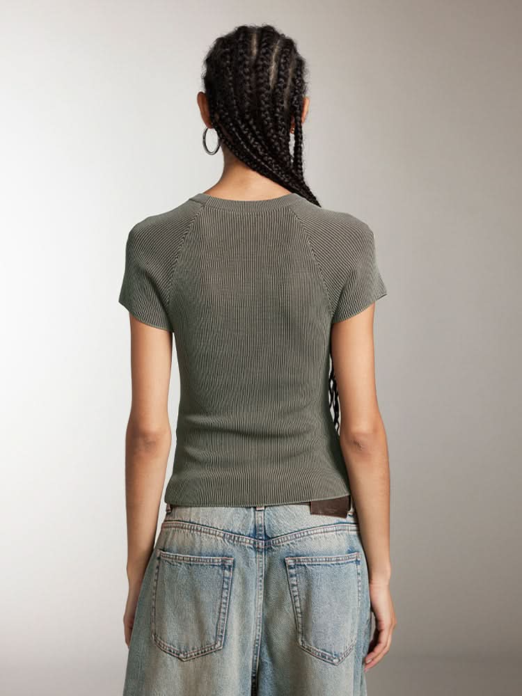Miss Sixty CROPPED FIT JACQUARD KNIT TOP GREEN GREY