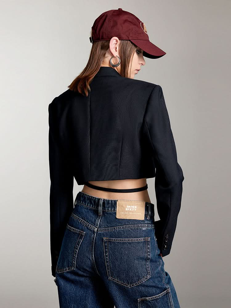 Miss Sixty CROPPED WOOLEN JACKET WITH LACE-UP DARK BLUE