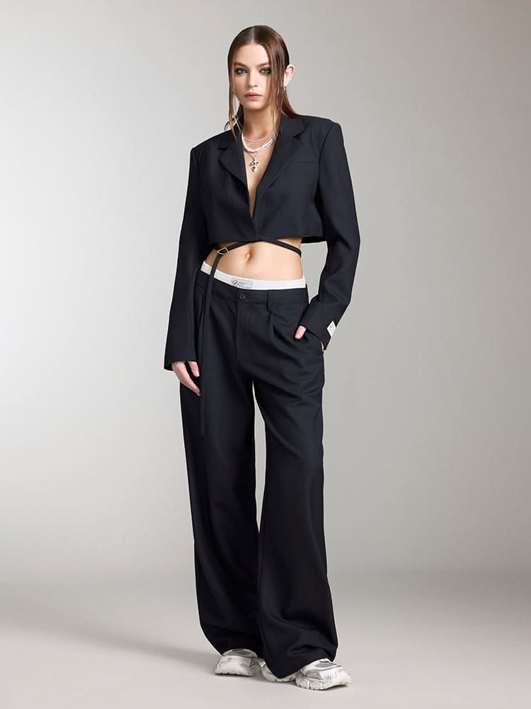 Miss Sixty CROPPED WOOLEN JACKET WITH LACE-UP DARK BLUE