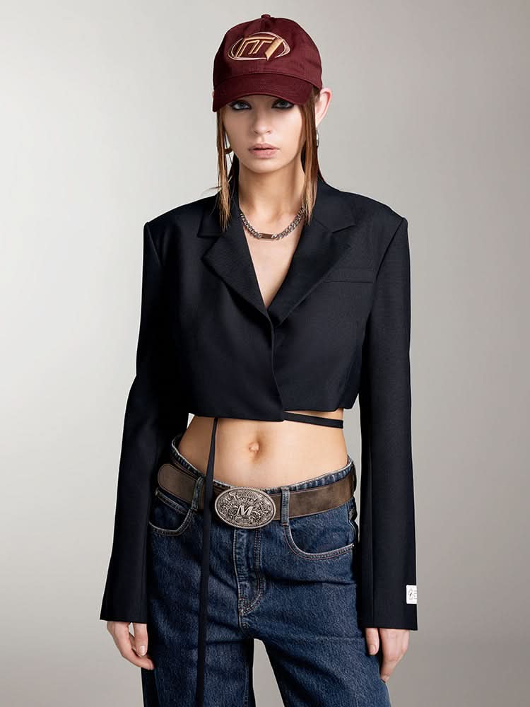 miss sixty CROPPED WOOLEN JACKET WITH LACE-UP DARK BLUE