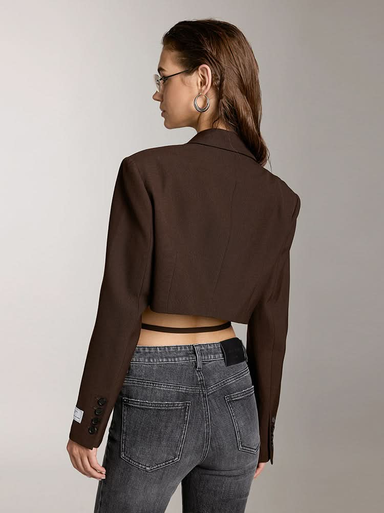 Miss Sixty CROPPED WOOLEN JACKET WITH LACE-UP DARK COFFEE