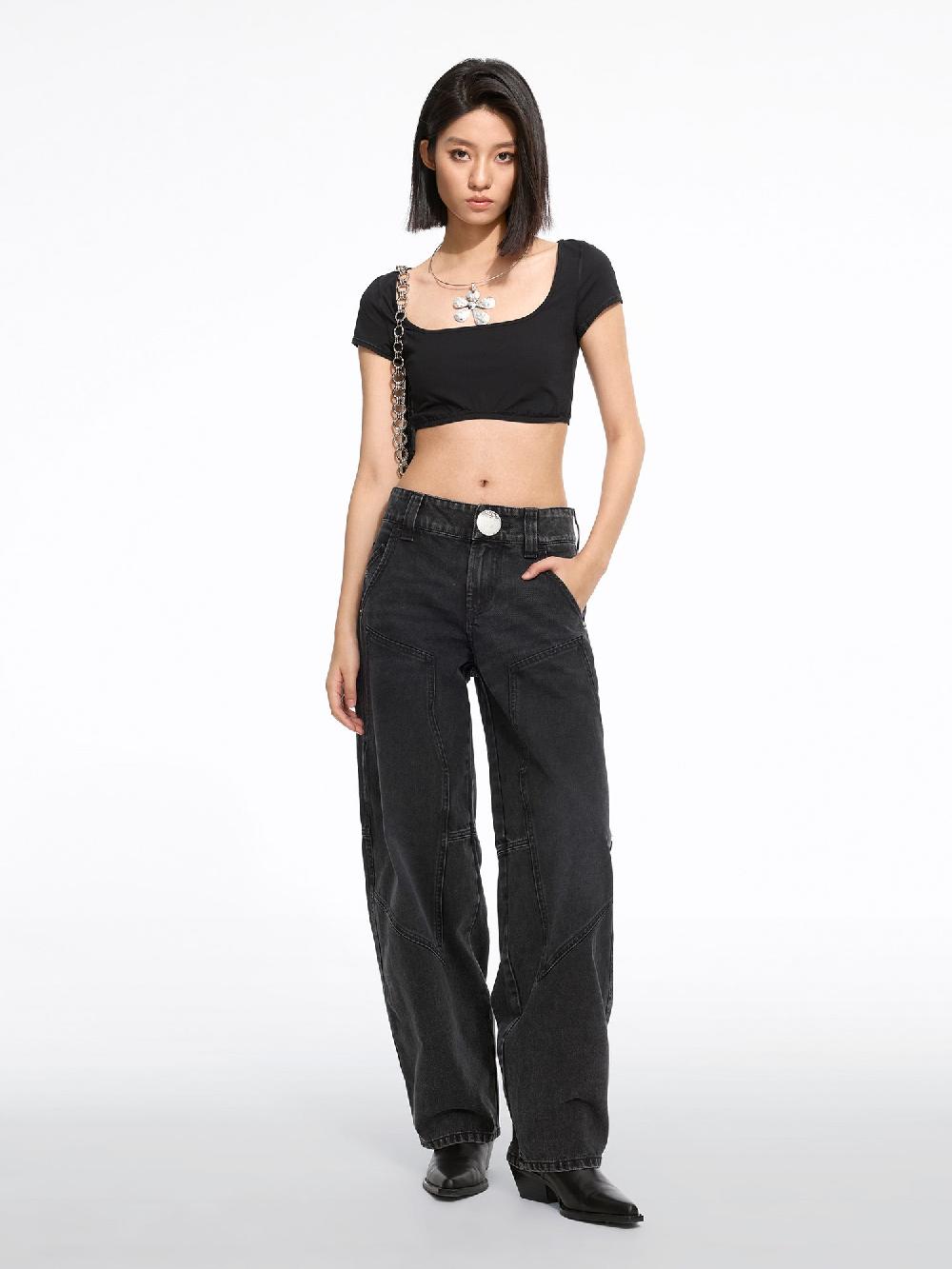 Miss Sixty DECONSTRUCTED PATCHWORK LOW-RISE JEANS BLACK FOG