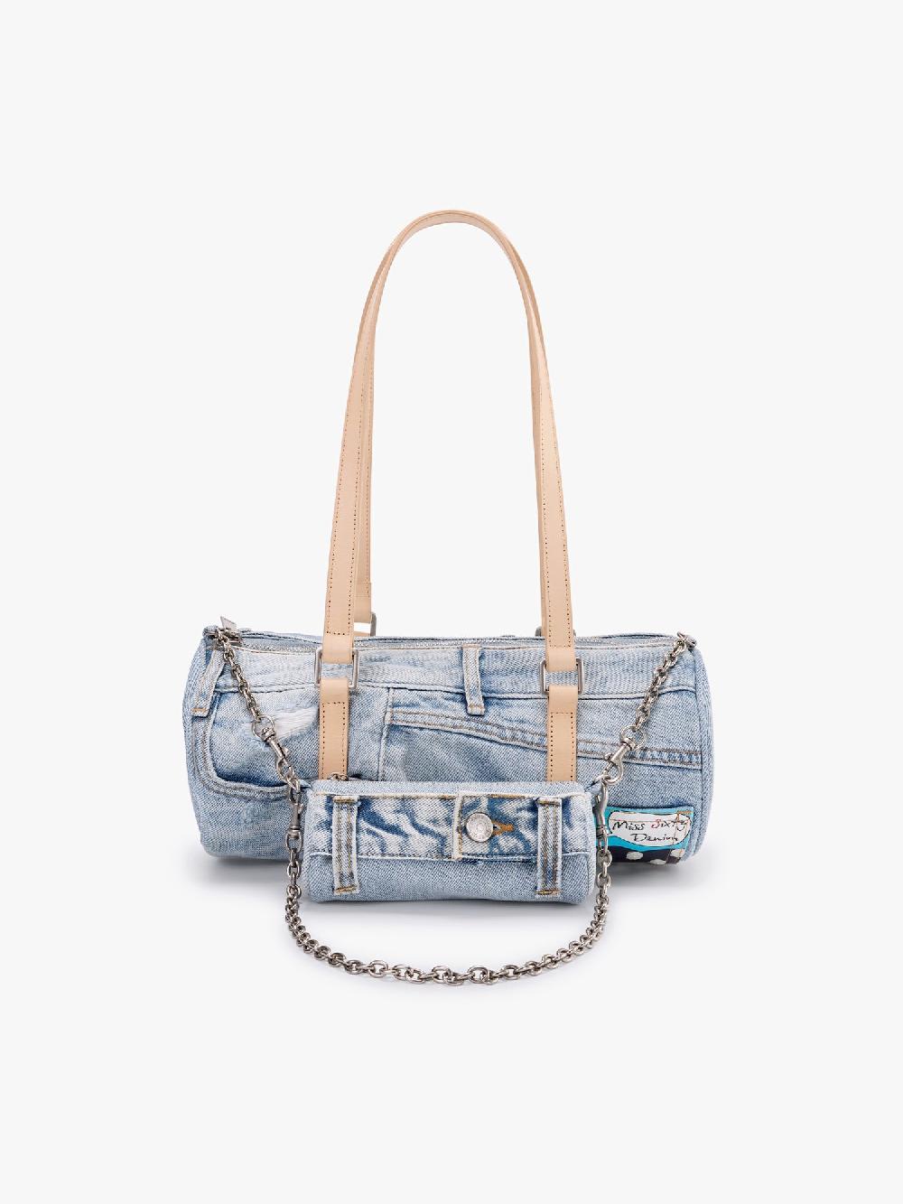 miss sixty DENIM BARREL BAG WITH MINI POUCH BLUE DENIM