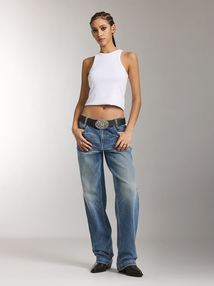 Miss Sixty DENIM BLUE WASHED STRAIGHT FIT JEANS DEEP BLUE