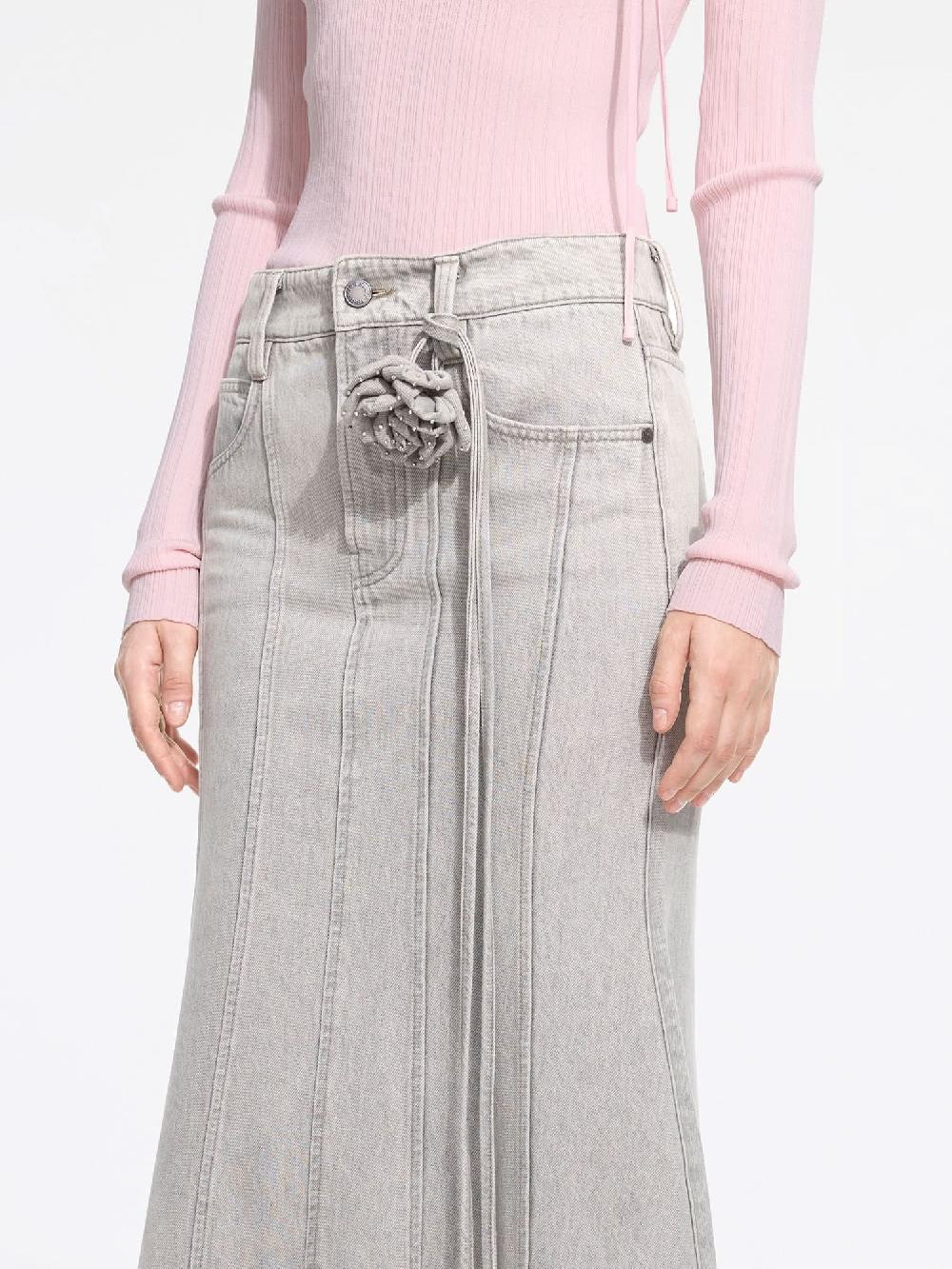 Miss Sixty DENIM MERMAID SKIRT WITH FLORAL BELT LIGHT GREY