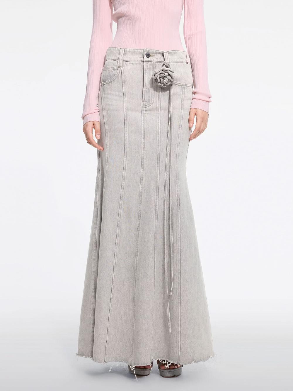 miss sixty DENIM MERMAID SKIRT WITH FLORAL BELT LIGHT GREY