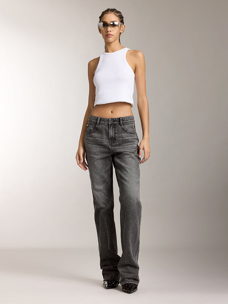 Miss Sixty DISTRESSED GRAY COLOR STRAIGHT FIT JEANS BLACK FOG