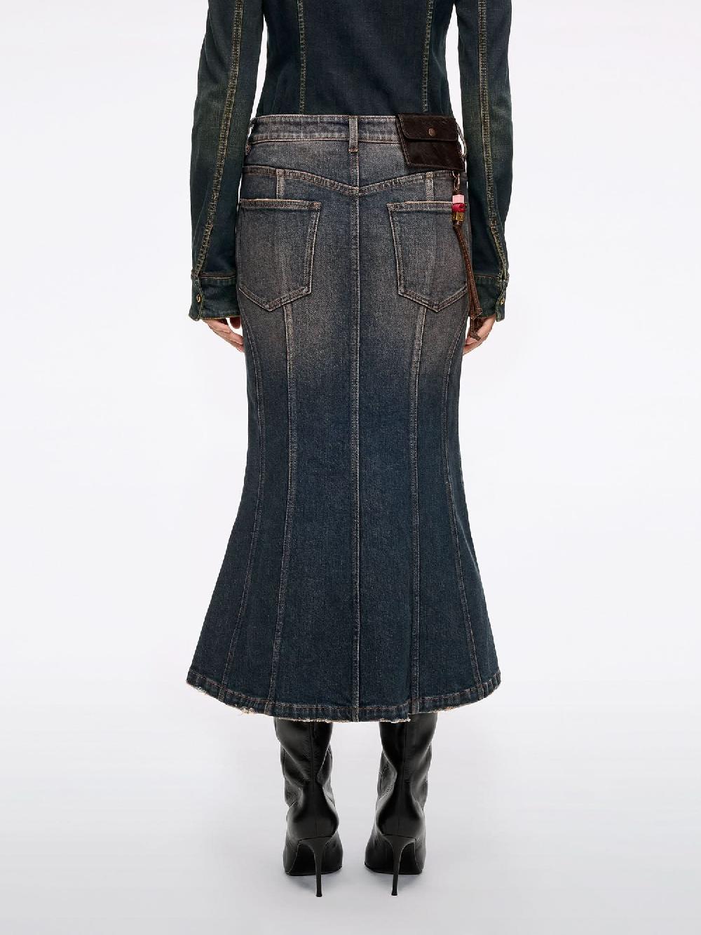 Miss Sixty DISTRESSED MERMAID DENIM SKIRT CLAY BRICK RED RETRO BLUE