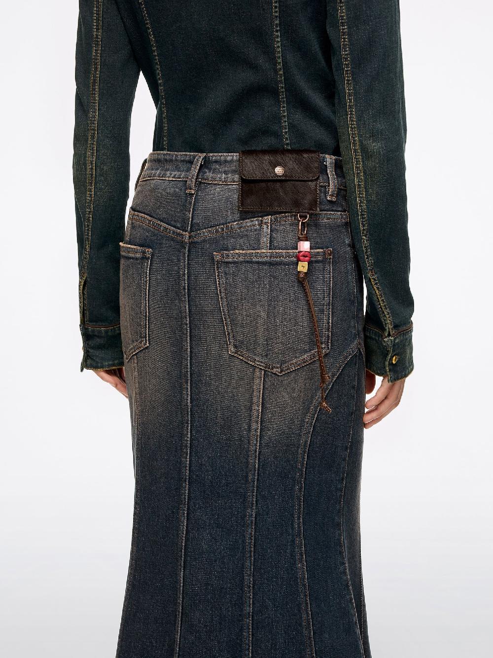 Miss Sixty DISTRESSED MERMAID DENIM SKIRT CLAY BRICK RED RETRO BLUE