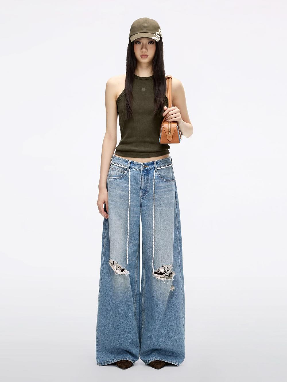 Miss Sixty DISTRESSED STRAIGHT-LEG JEANS MIDDLE BLUE