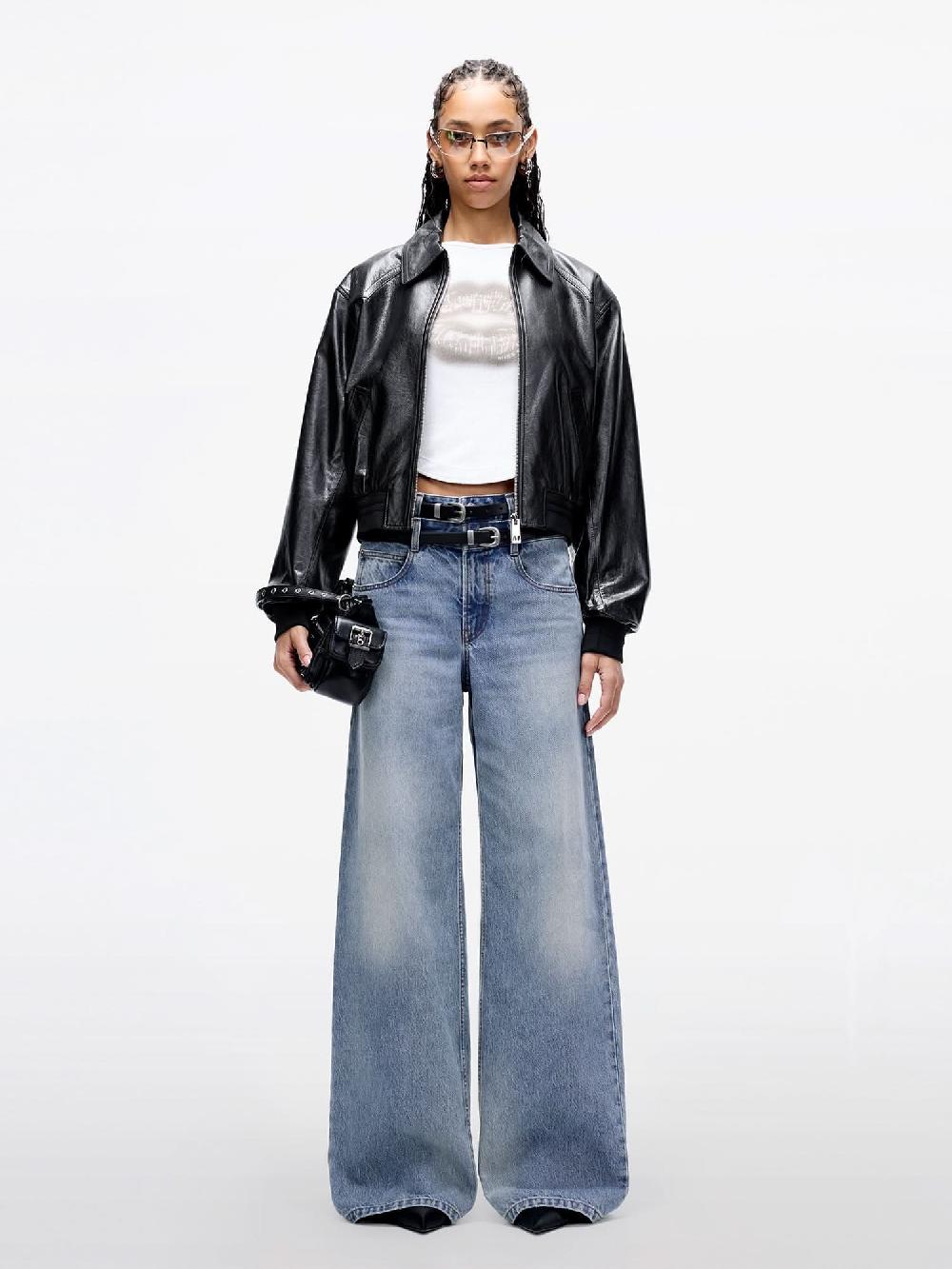 Miss Sixty DOUBLE BELT HIGH-WAISTED STRAIGHT-LEG JEANS MIDDLE BLUE