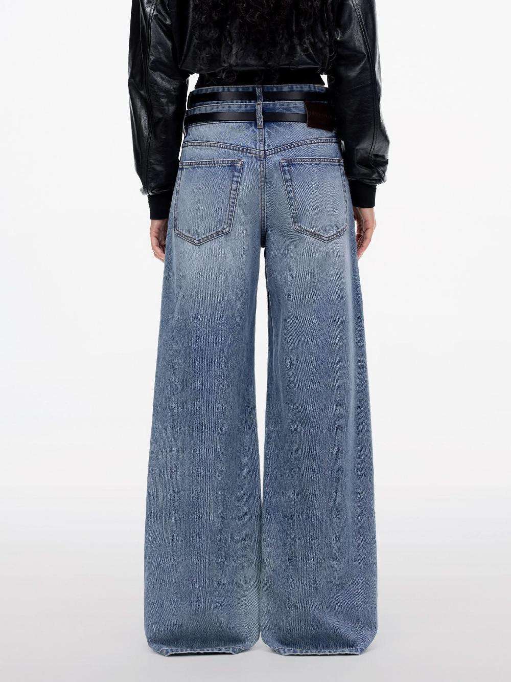 Miss Sixty DOUBLE BELT HIGH-WAISTED STRAIGHT-LEG JEANS MIDDLE BLUE