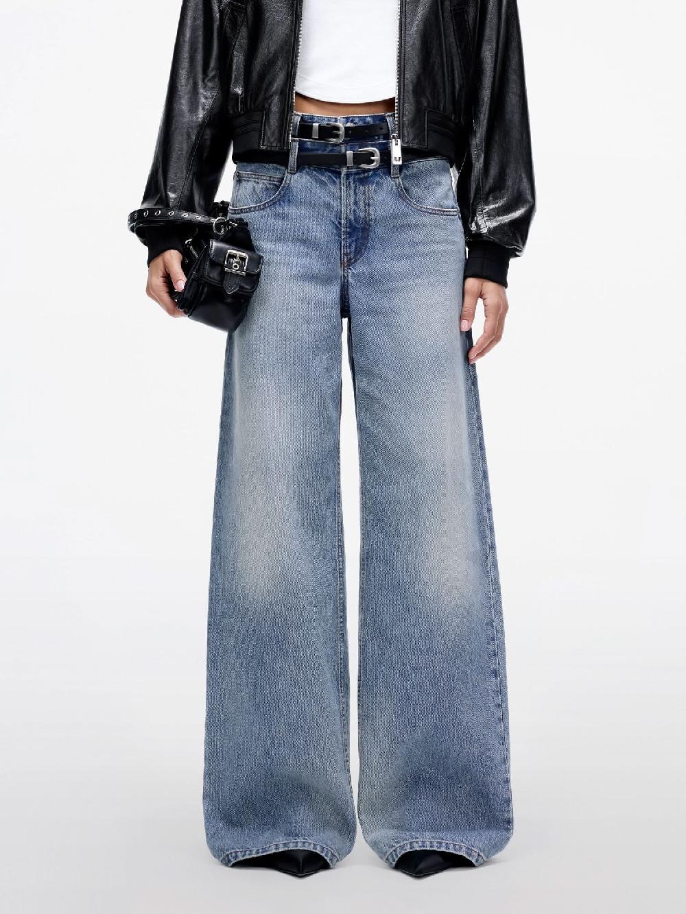 miss sixty DOUBLE BELT HIGH-WAISTED STRAIGHT-LEG JEANS MIDDLE BLUE