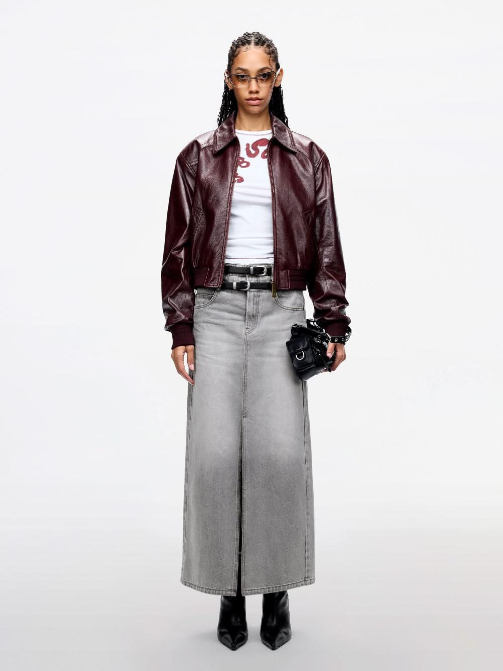 Miss Sixty DOUBLE-BELT SLIT DENIM MAXI SKIRT LIGHT GREY