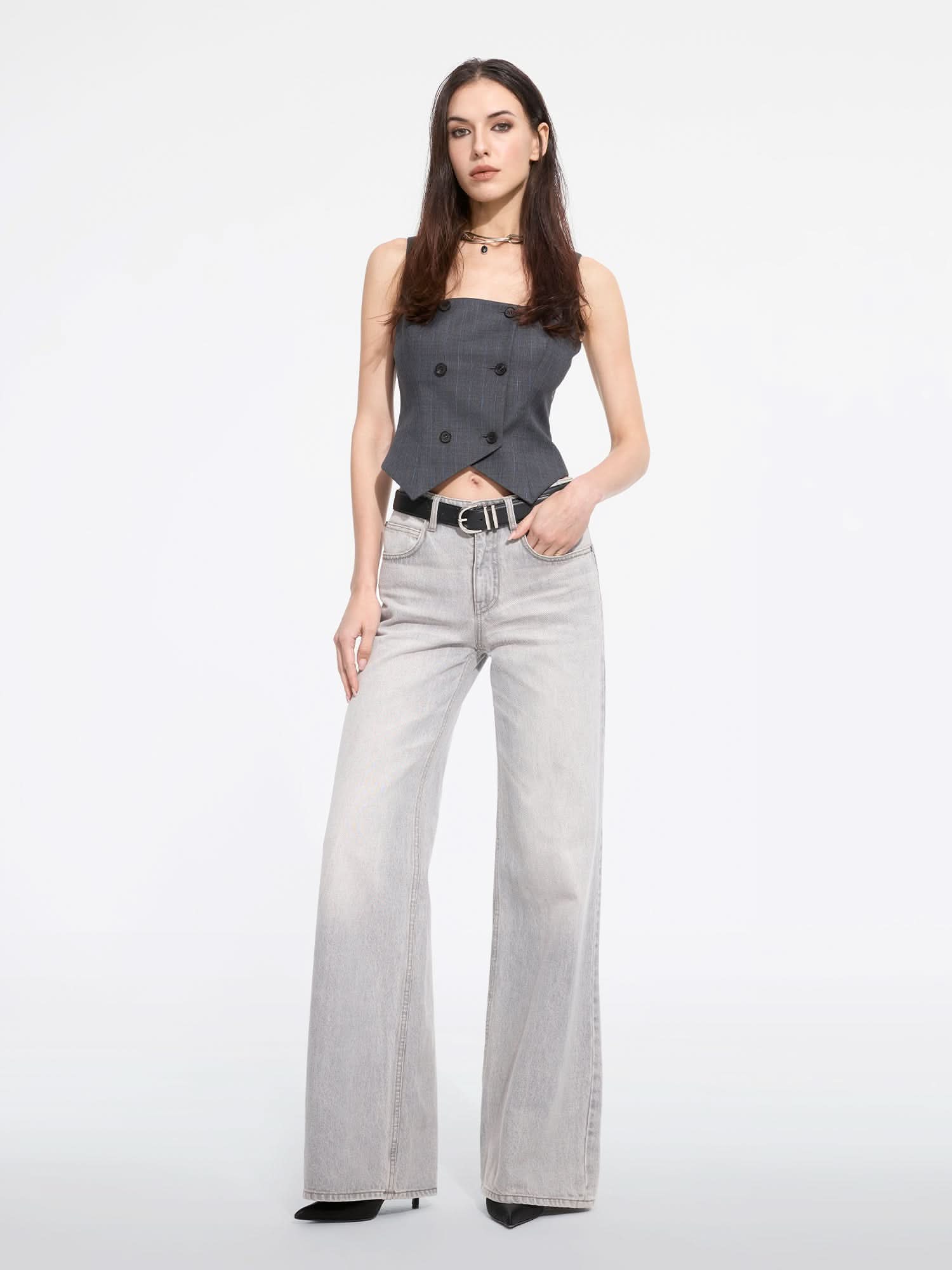 Miss Sixty DOUBLE-BREASTED WOOL BLEND VEST DARK GREY