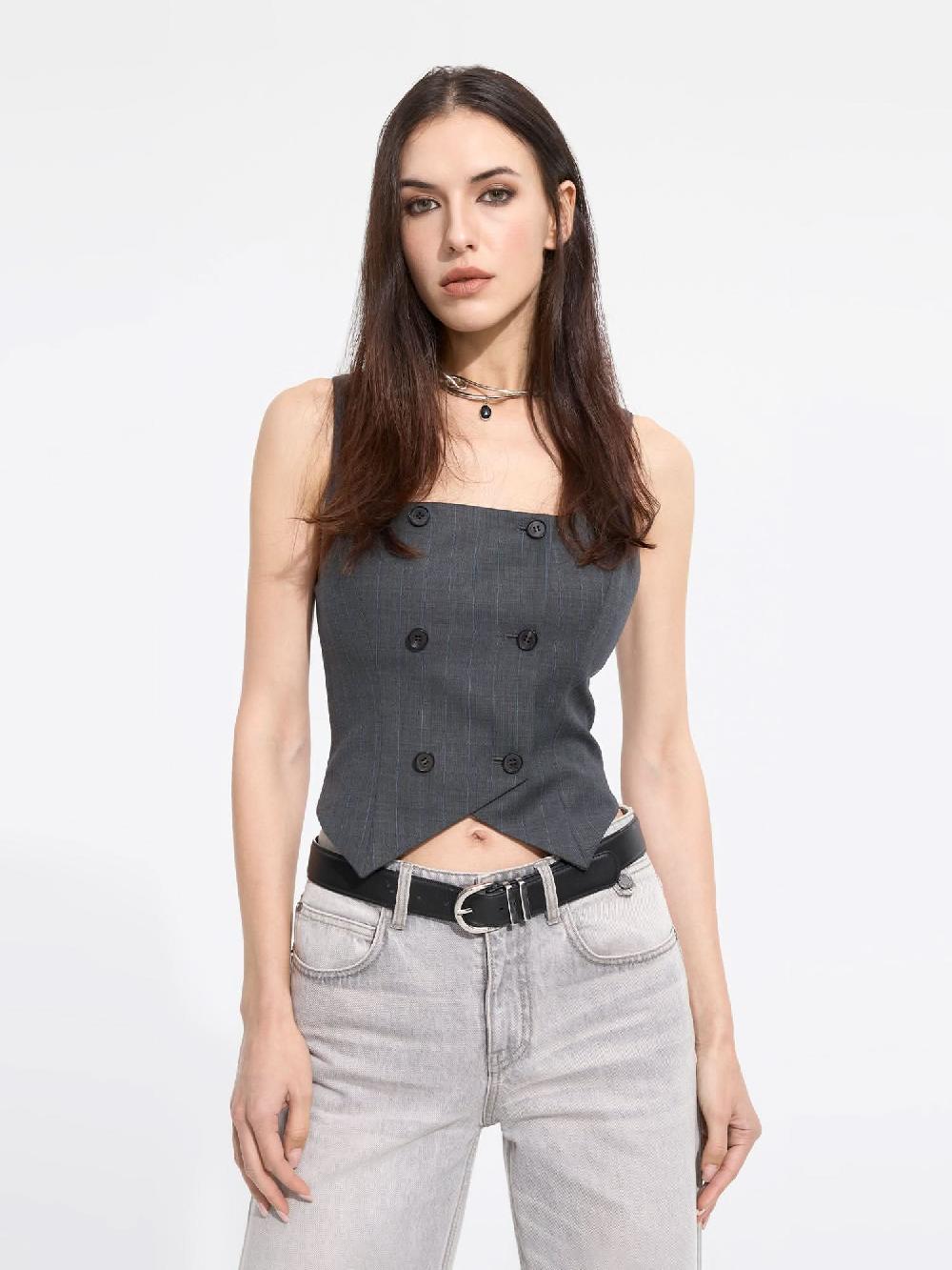 miss sixty DOUBLE-BREASTED WOOL BLEND VEST DARK GREY