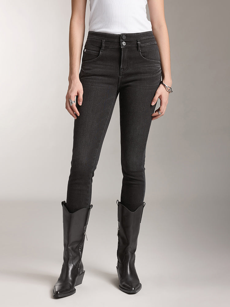 miss sixty DOUBLE BUTTON JEANS IN BLACK AND GREY COLOUR BLACK FOG