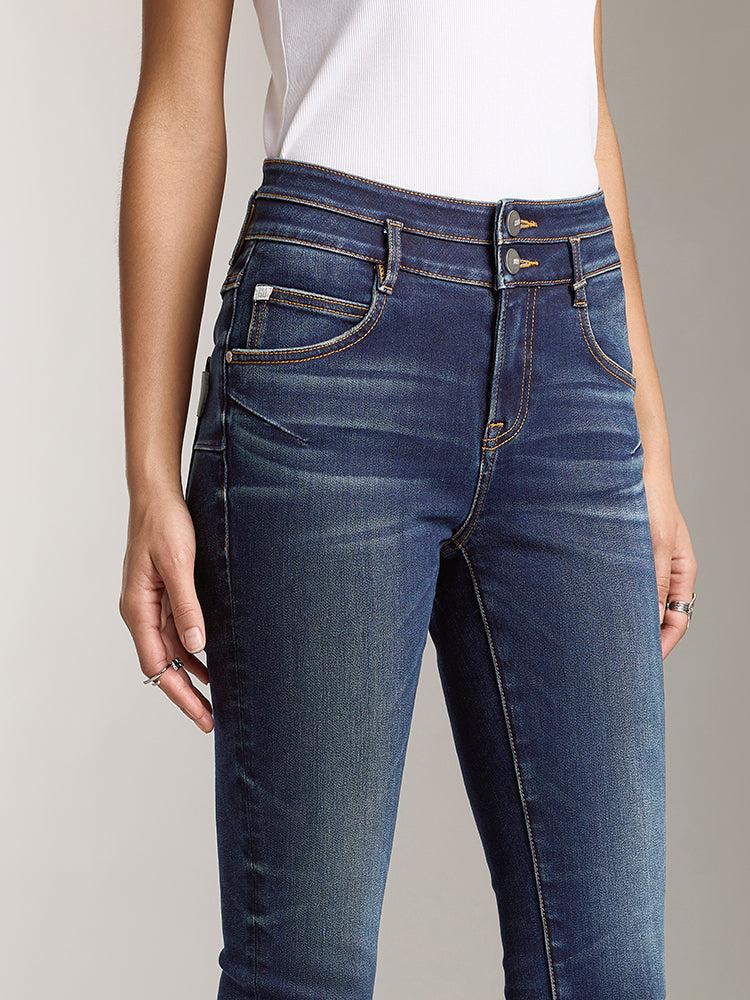 Miss Sixty DOUBLE-BUTTON STRETCH SLIM-FIT JEANS DARK BLUE