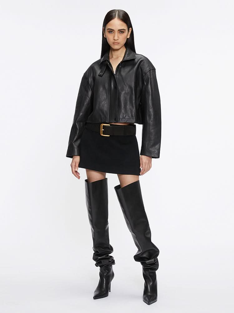 Miss Sixty DOUBLE-FACED WOOL MINISKIRT WITH BELT BLACK