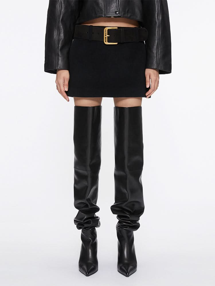 miss sixty DOUBLE-FACED WOOL MINISKIRT WITH BELT BLACK