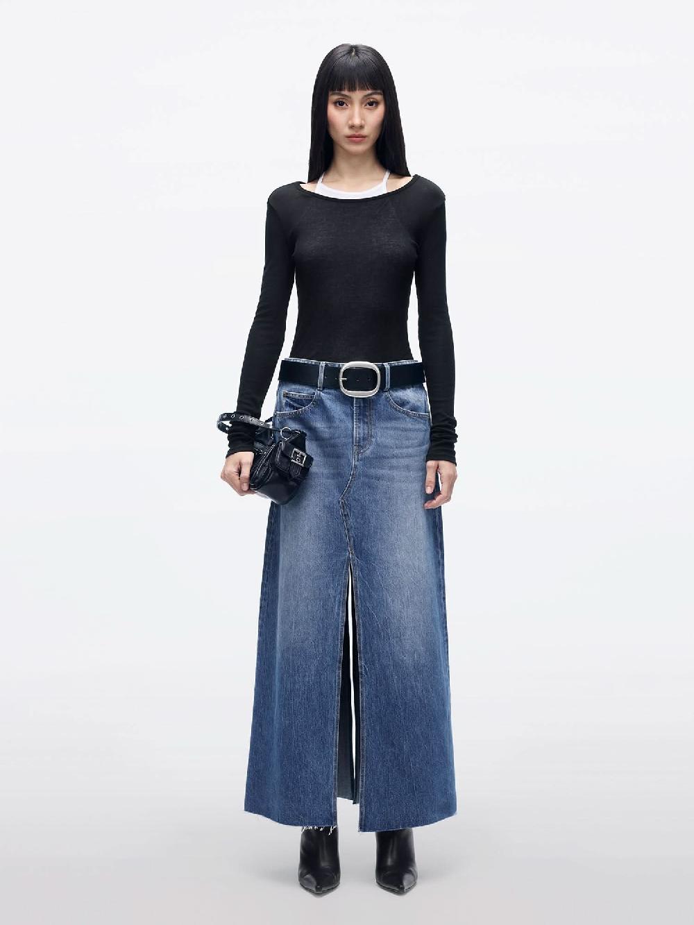 Miss Sixty DOUBLE-SLIT LONG DENIM SKIRT MIDDLE BLUE