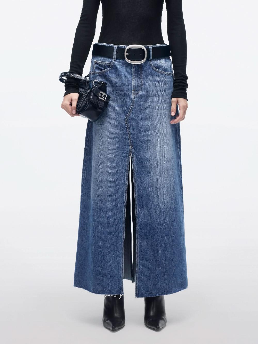 miss sixty DOUBLE-SLIT LONG DENIM SKIRT MIDDLE BLUE