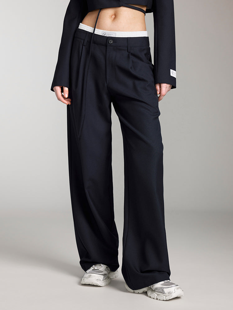 miss sixty DOUBLE WAIST DESIGN WIDE-LEG TROUSER DEEP BLUE