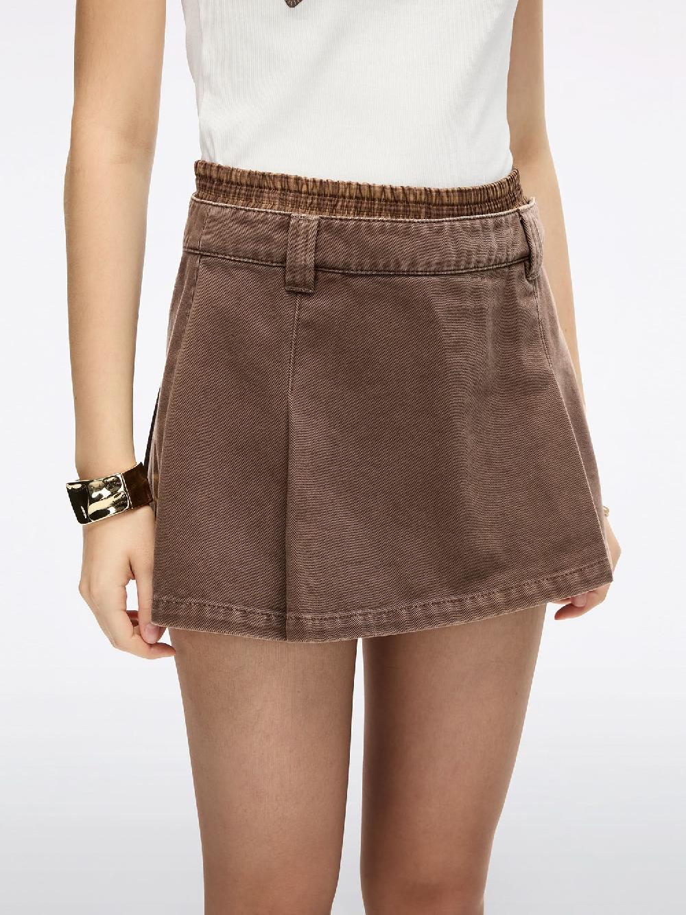 Miss Sixty DOUBLE-WAISTBAND DENIM MINI SKIRT COFFEE COLOR