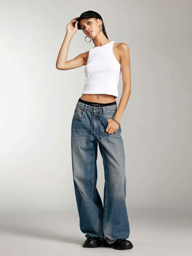 Miss Sixty DOUBLE WAISTBAND DESIGN PANELED JEANS MIDDLE BLUE