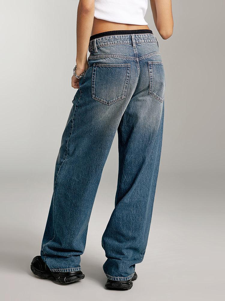 Miss Sixty DOUBLE WAISTBAND DESIGN PANELED JEANS MIDDLE BLUE