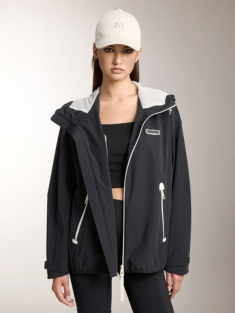 miss sixty DOUBLE ZIP HOODED WINDBREAKER JACKET BLACK