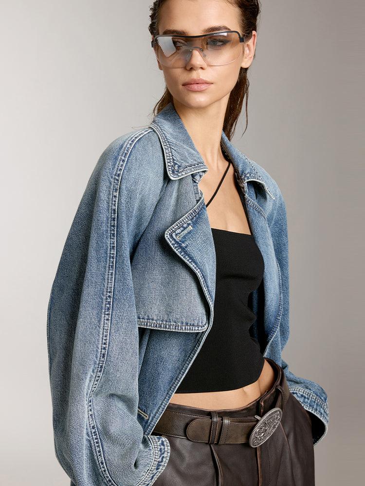 Miss Sixty ELEGANT LAPEL LONG FIT DENIM JACKET GREY BLUE