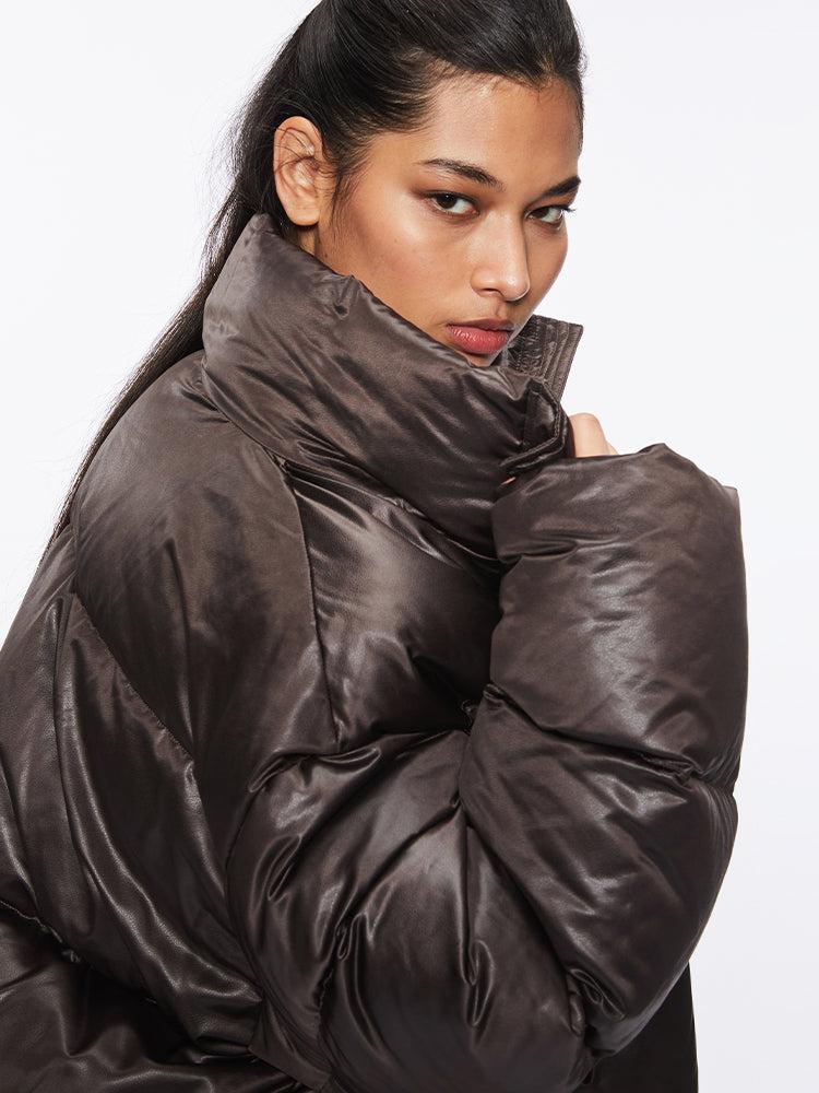 Miss Sixty FAUX LEATHER PUFFER JACKET FUSCOUS BROWN