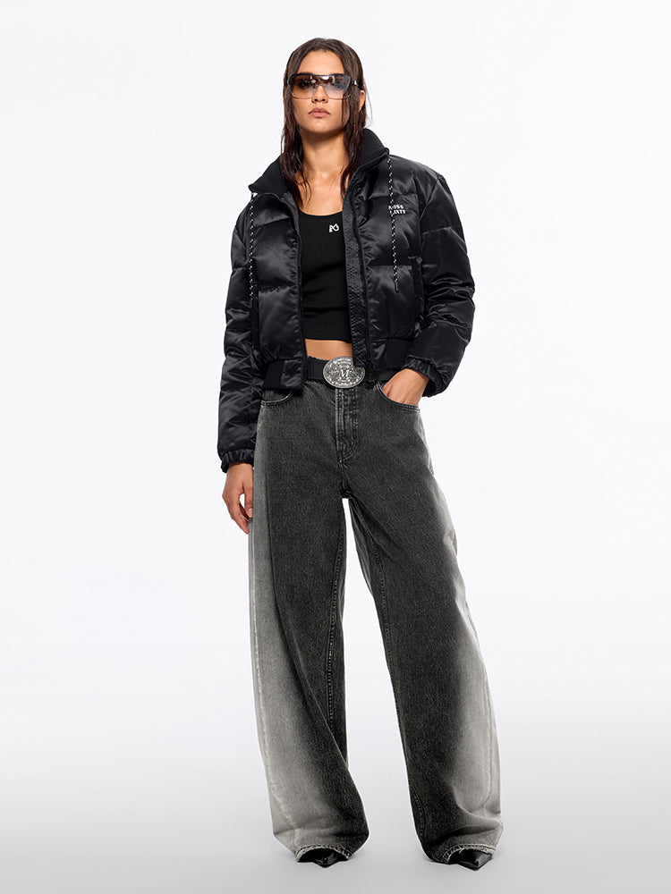 Miss Sixty FLANNEL NECK DRAWSTRING PUFFY JACKET BLACK